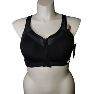 Champion Sports Bra Womens 42C Black Front Zip Maximum Support Racerback New